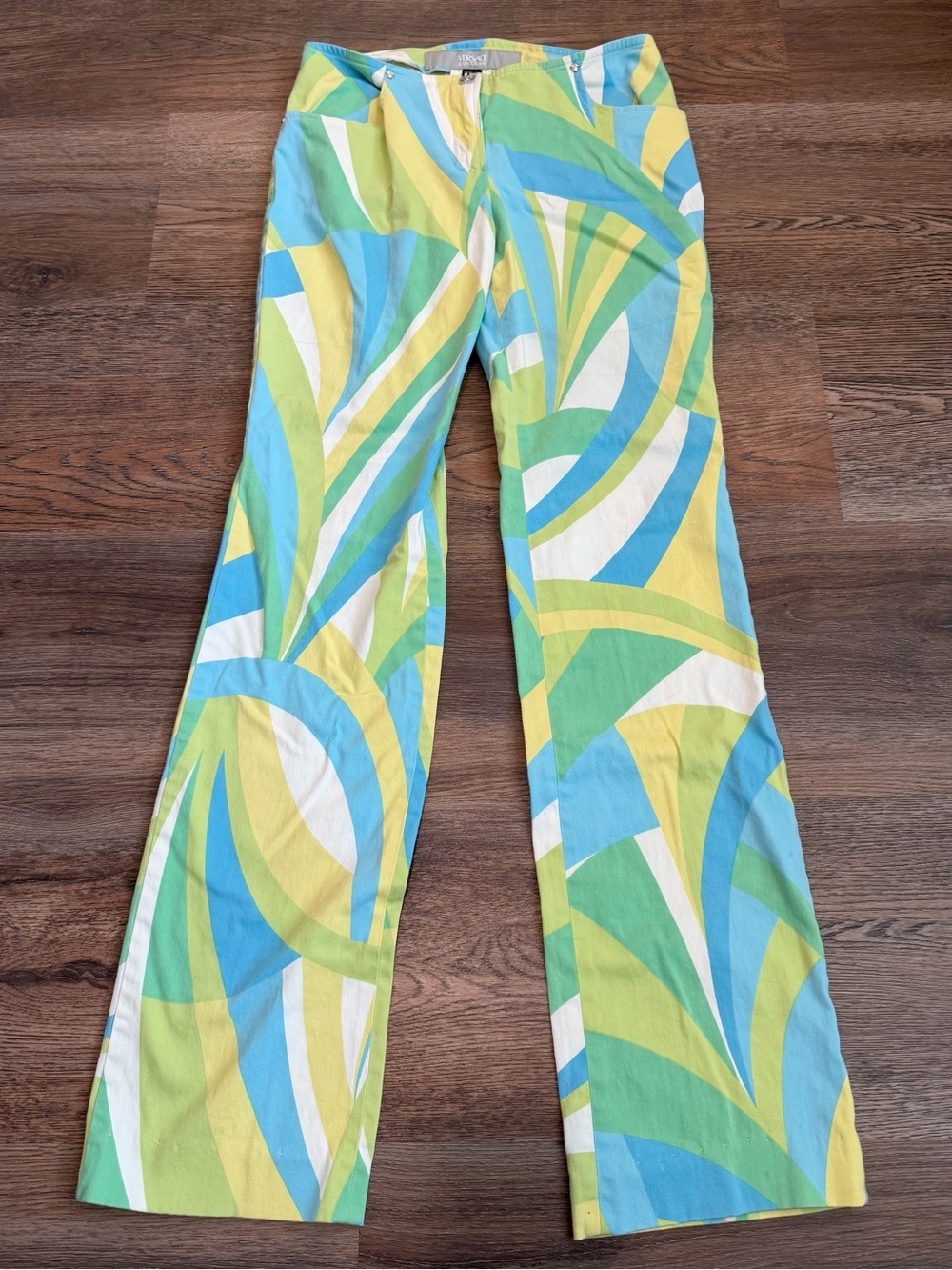 Versace Jeans Couture Vintage Multicolor Swirl Print Flare Trousers Size 28